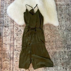 Olive satin jumpsuit with pockets by Xhilaration